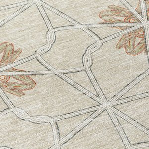 Homeroots 3' Stylish Geometric Washable Area Rug For Indoor Or Outdoor Use - Durable, Stain-resistant Design Beige Polyester 613402