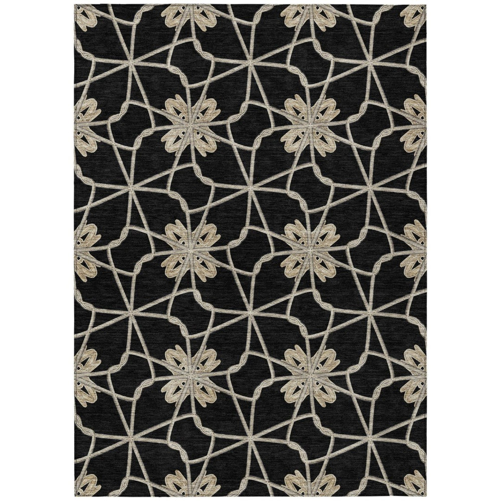 HomeRoots 5' Black and Ivory Geometric Area Rug - Durable, Washable, Indoor/Outdoor Use for Modern Spaces 5' X 8' 613405
