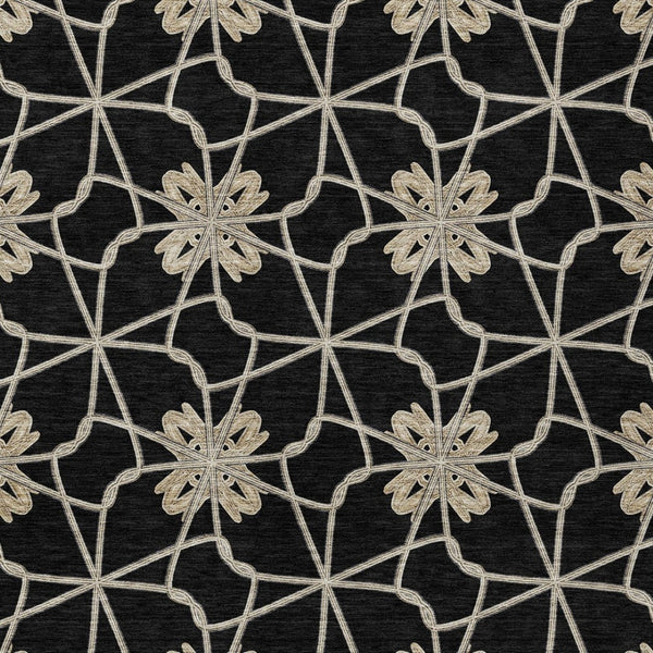 Homeroots 3' Stylish Geometric Washable Area Rug For Indoor Or Outdoor Use - Durable, Stain-resistant Design Black Polyester 613405