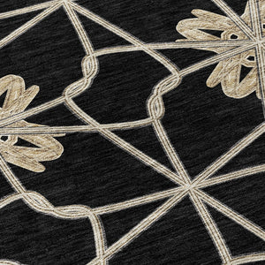 HomeRoots 5' Black and Ivory Geometric Area Rug - Durable, Washable, Indoor/Outdoor Use for Modern Spaces 8' Round 613406