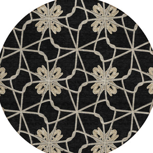 HomeRoots 5' Black and Ivory Geometric Area Rug - Durable, Washable, Indoor/Outdoor Use for Modern Spaces 8' Round 613406