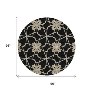 HomeRoots 5' Black and Ivory Geometric Area Rug - Durable, Washable, Indoor/Outdoor Use for Modern Spaces 8' Round 613406