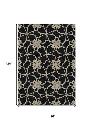HomeRoots 5' Black and Ivory Geometric Area Rug - Durable, Washable, Indoor/Outdoor Use for Modern Spaces 8' X 10' 613407