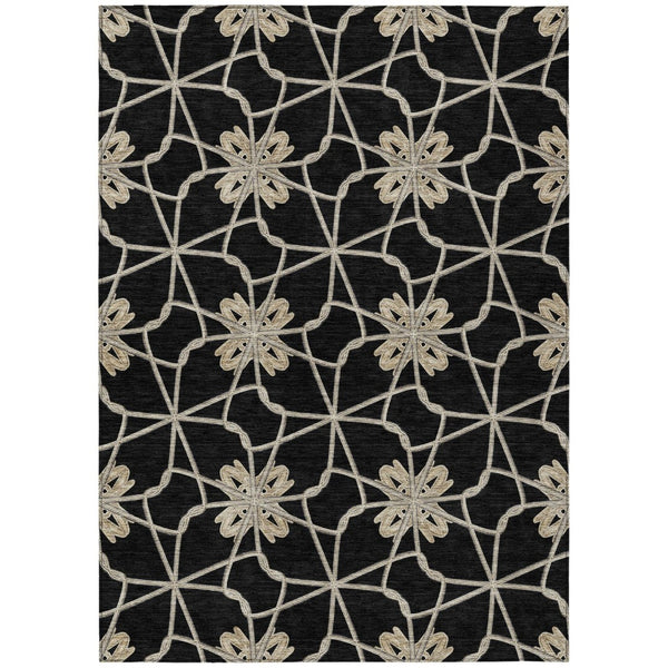 HomeRoots 5' Black and Ivory Geometric Area Rug - Durable, Washable, Indoor/Outdoor Use for Modern Spaces 8' X 10' 613407