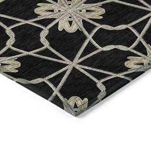 HomeRoots 5' Black and Ivory Geometric Area Rug - Durable, Washable, Indoor/Outdoor Use for Modern Spaces 8' X 10' 613407