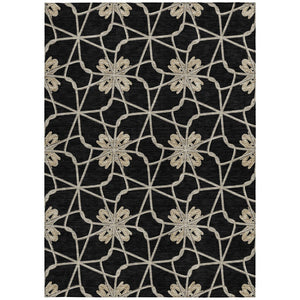 HomeRoots 5' Black and Ivory Geometric Area Rug - Durable, Washable, Indoor/Outdoor Use for Modern Spaces 8' X 10' 613407