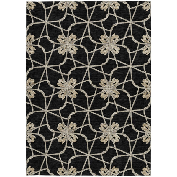 HomeRoots 5' Black and Ivory Geometric Area Rug - Durable, Washable, Indoor/Outdoor Use for Modern Spaces 8' X 10' 613407