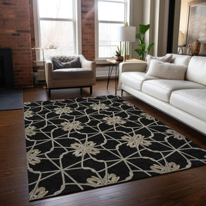 HomeRoots 5' Black and Ivory Geometric Area Rug - Durable, Washable, Indoor/Outdoor Use for Modern Spaces 8' X 10' 613407