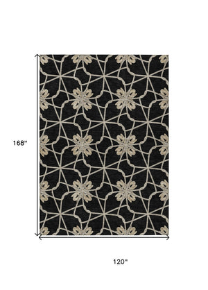 HomeRoots 5' Black and Ivory Geometric Area Rug - Durable, Washable, Indoor/Outdoor Use for Modern Spaces 10' X 14' 613409