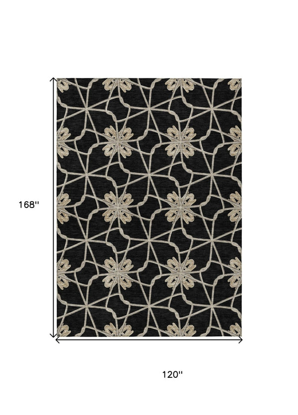 HomeRoots 5' Black and Ivory Geometric Area Rug - Durable, Washable, Indoor/Outdoor Use for Modern Spaces 10' X 14' 613409