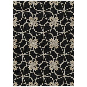 HomeRoots 5' Black and Ivory Geometric Area Rug - Durable, Washable, Indoor/Outdoor Use for Modern Spaces 10' X 14' 613409