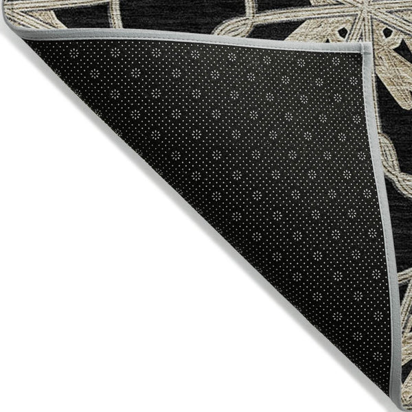 HomeRoots 5' Black and Ivory Geometric Area Rug - Durable, Washable, Indoor/Outdoor Use for Modern Spaces 10' X 14' 613409