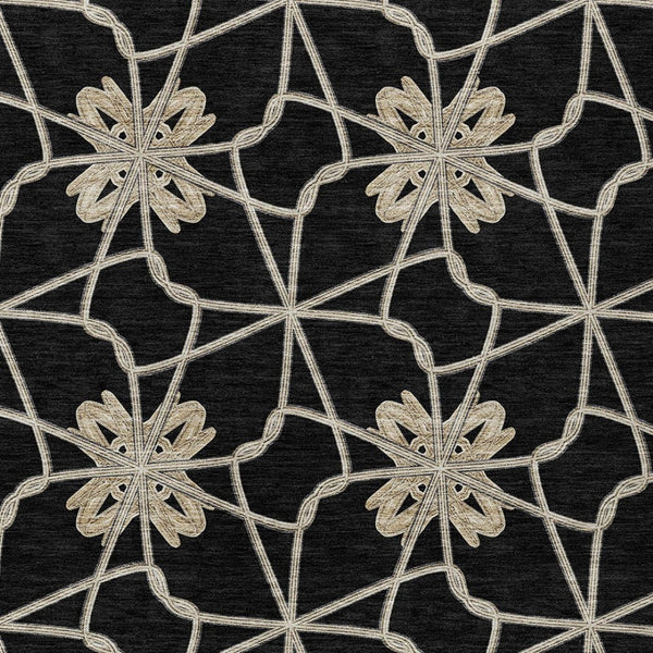 HomeRoots 5' Black and Ivory Geometric Area Rug - Durable, Washable, Indoor/Outdoor Use for Modern Spaces 10' X 14' 613409