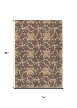 Homeroots 3' Stylish Geometric Washable Area Rug For Indoor Or Outdoor Use - Durable, Stain-resistant Design Brown Polyester 613417