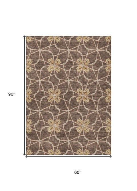 Homeroots 3' Stylish Geometric Washable Area Rug For Indoor Or Outdoor Use - Durable, Stain-resistant Design Brown Polyester 613417