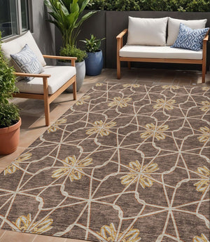 Homeroots 3' Stylish Geometric Washable Area Rug For Indoor Or Outdoor Use - Durable, Stain-resistant Design Brown Polyester 613417