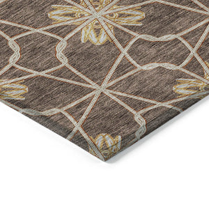 Homeroots 3' Stylish Geometric Washable Area Rug For Indoor Or Outdoor Use - Durable, Stain-resistant Design Brown Polyester 613417