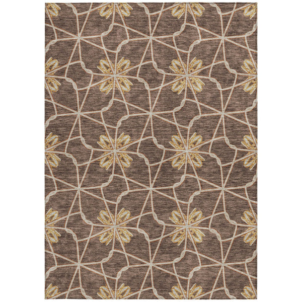 Homeroots 3' Stylish Geometric Washable Area Rug For Indoor Or Outdoor Use - Durable, Stain-resistant Design Brown Polyester 613417