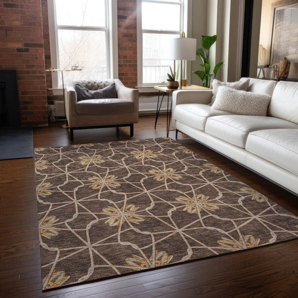 Homeroots 3' Stylish Geometric Washable Area Rug For Indoor Or Outdoor Use - Durable, Stain-resistant Design Brown Polyester 613417