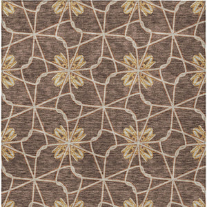 Homeroots 3' Stylish Geometric Washable Area Rug For Indoor Or Outdoor Use - Durable, Stain-resistant Design Brown Polyester 613420