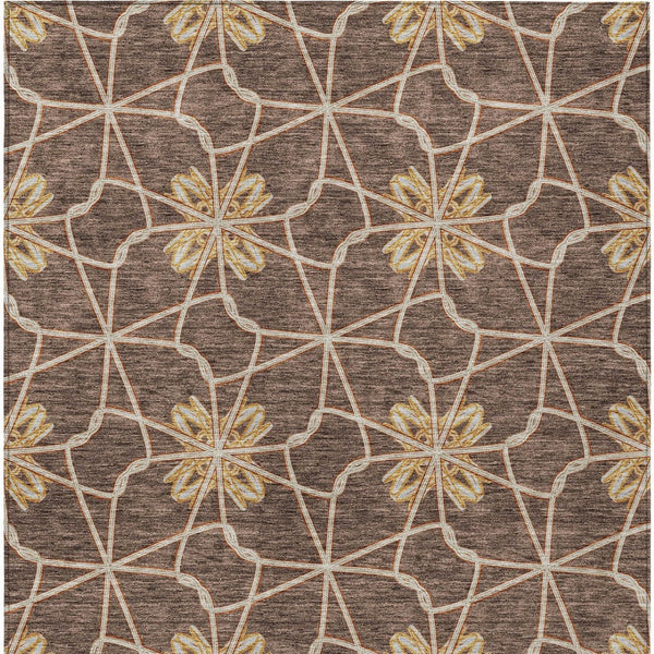 Homeroots 3' Stylish Geometric Washable Area Rug For Indoor Or Outdoor Use - Durable, Stain-resistant Design Brown Polyester 613420