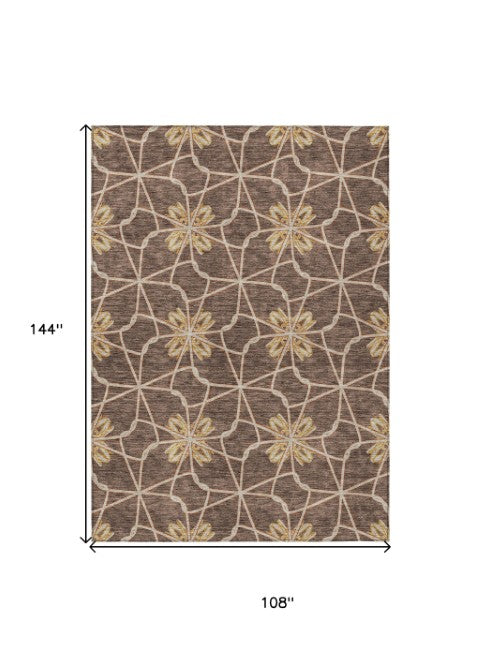 Homeroots 3' Stylish Geometric Washable Area Rug For Indoor Or Outdoor Use - Durable, Stain-resistant Design Brown Polyester 613420
