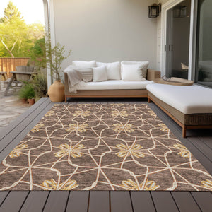 Homeroots 3' Stylish Geometric Washable Area Rug For Indoor Or Outdoor Use - Durable, Stain-resistant Design Brown Polyester 613420