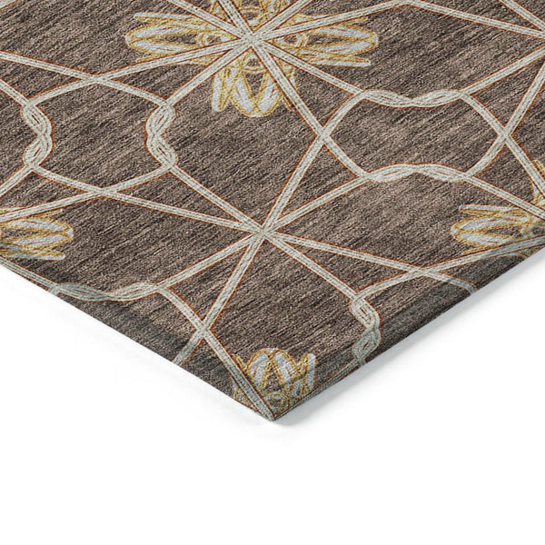 Homeroots 3' Stylish Geometric Washable Area Rug For Indoor Or Outdoor Use - Durable, Stain-resistant Design Brown Polyester 613420
