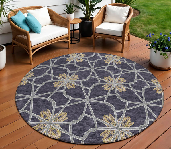 Homeroots 3' Stylish Geometric Washable Area Rug For Indoor Or Outdoor Use - Durable, Stain-resistant Design Charcoal Polyester 613424