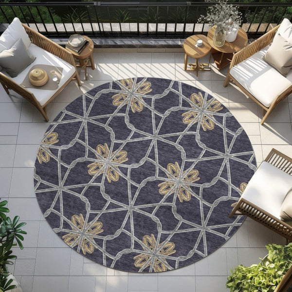 Homeroots 3' Stylish Geometric Washable Area Rug For Indoor Or Outdoor Use - Durable, Stain-resistant Design Charcoal Polyester 613424