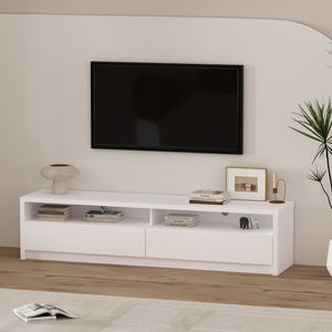 English Elm Duncan 70" TV Stand with Hidden Storage and Cable Management, Handle-Free Drawers, Easy Assembly White B365S00126