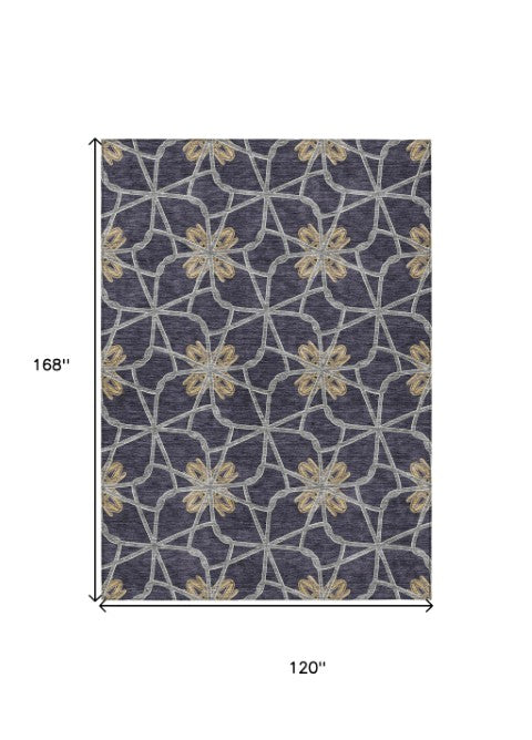 Homeroots 3' Stylish Geometric Washable Area Rug For Indoor Or Outdoor Use - Durable, Stain-resistant Design Charcoal Polyester 613427