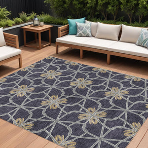Homeroots 3' Stylish Geometric Washable Area Rug For Indoor Or Outdoor Use - Durable, Stain-resistant Design Charcoal Polyester 613427
