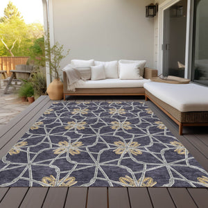 Homeroots 3' Stylish Geometric Washable Area Rug For Indoor Or Outdoor Use - Durable, Stain-resistant Design Charcoal Polyester 613427