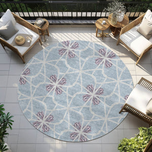 Homeroots 3' Stylish Geometric Washable Area Rug For Indoor Or Outdoor Use - Durable, Stain-resistant Design Denim Blue Polyester 613430
