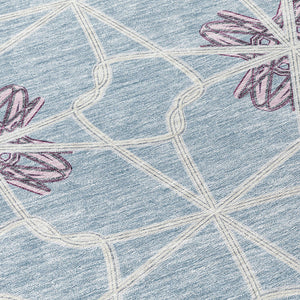 Homeroots 3' Stylish Geometric Washable Area Rug For Indoor Or Outdoor Use - Durable, Stain-resistant Design Denim Blue Polyester 613430