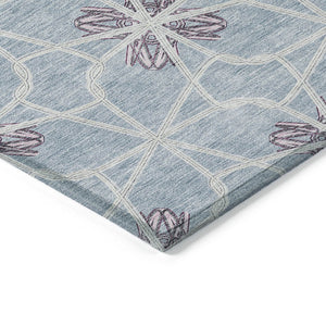 Homeroots 3' Stylish Geometric Washable Area Rug For Indoor Or Outdoor Use - Durable, Stain-resistant Design Denim Blue Polyester 613433
