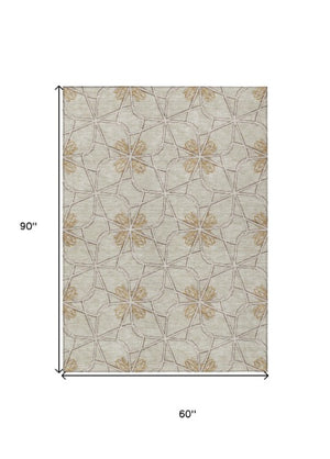Homeroots 3' Stylish Geometric Washable Area Rug For Indoor Or Outdoor Use - Durable, Stain-resistant Design Ivory Polyester 613435