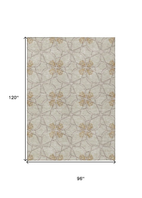 Homeroots 3' Stylish Geometric Washable Area Rug For Indoor Or Outdoor Use - Durable, Stain-resistant Design Ivory Polyester 613437