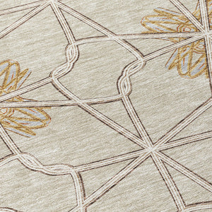 Homeroots 3' Stylish Geometric Washable Area Rug For Indoor Or Outdoor Use - Durable, Stain-resistant Design Ivory Polyester 613437