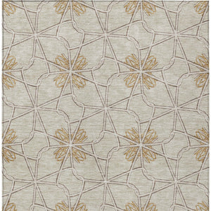 Homeroots 3' Stylish Geometric Washable Area Rug For Indoor Or Outdoor Use - Durable, Stain-resistant Design Ivory Polyester 613438