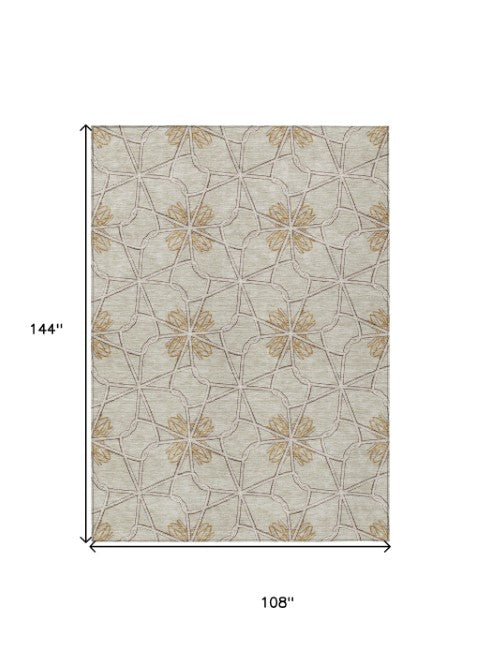 Homeroots 3' Stylish Geometric Washable Area Rug For Indoor Or Outdoor Use - Durable, Stain-resistant Design Ivory Polyester 613438