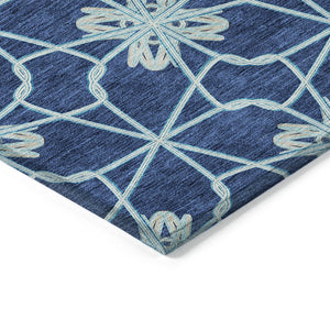 Homeroots 3' Stylish Geometric Washable Area Rug For Indoor Or Outdoor Use - Durable, Stain-resistant Design Navy Blue Polyester 613440