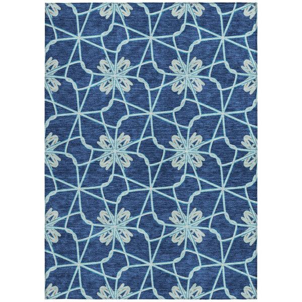 Homeroots 3' Stylish Geometric Washable Area Rug For Indoor Or Outdoor Use - Durable, Stain-resistant Design Navy Blue Polyester 613441