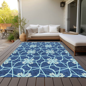 Homeroots 3' Stylish Geometric Washable Area Rug For Indoor Or Outdoor Use - Durable, Stain-resistant Design Navy Blue Polyester 613441