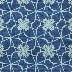 Homeroots 3' Stylish Geometric Washable Area Rug For Indoor Or Outdoor Use - Durable, Stain-resistant Design Navy Blue Polyester 613443