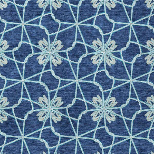 Homeroots 3' Stylish Geometric Washable Area Rug For Indoor Or Outdoor Use - Durable, Stain-resistant Design Navy Blue Polyester 613443