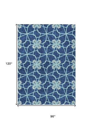 Homeroots 3' Stylish Geometric Washable Area Rug For Indoor Or Outdoor Use - Durable, Stain-resistant Design Navy Blue Polyester 613443