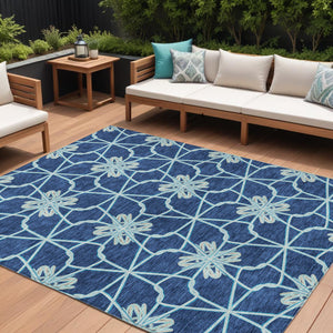 Homeroots 3' Stylish Geometric Washable Area Rug For Indoor Or Outdoor Use - Durable, Stain-resistant Design Navy Blue Polyester 613443