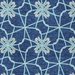 Homeroots 3' Stylish Geometric Washable Area Rug For Indoor Or Outdoor Use - Durable, Stain-resistant Design Navy Blue Polyester 613443